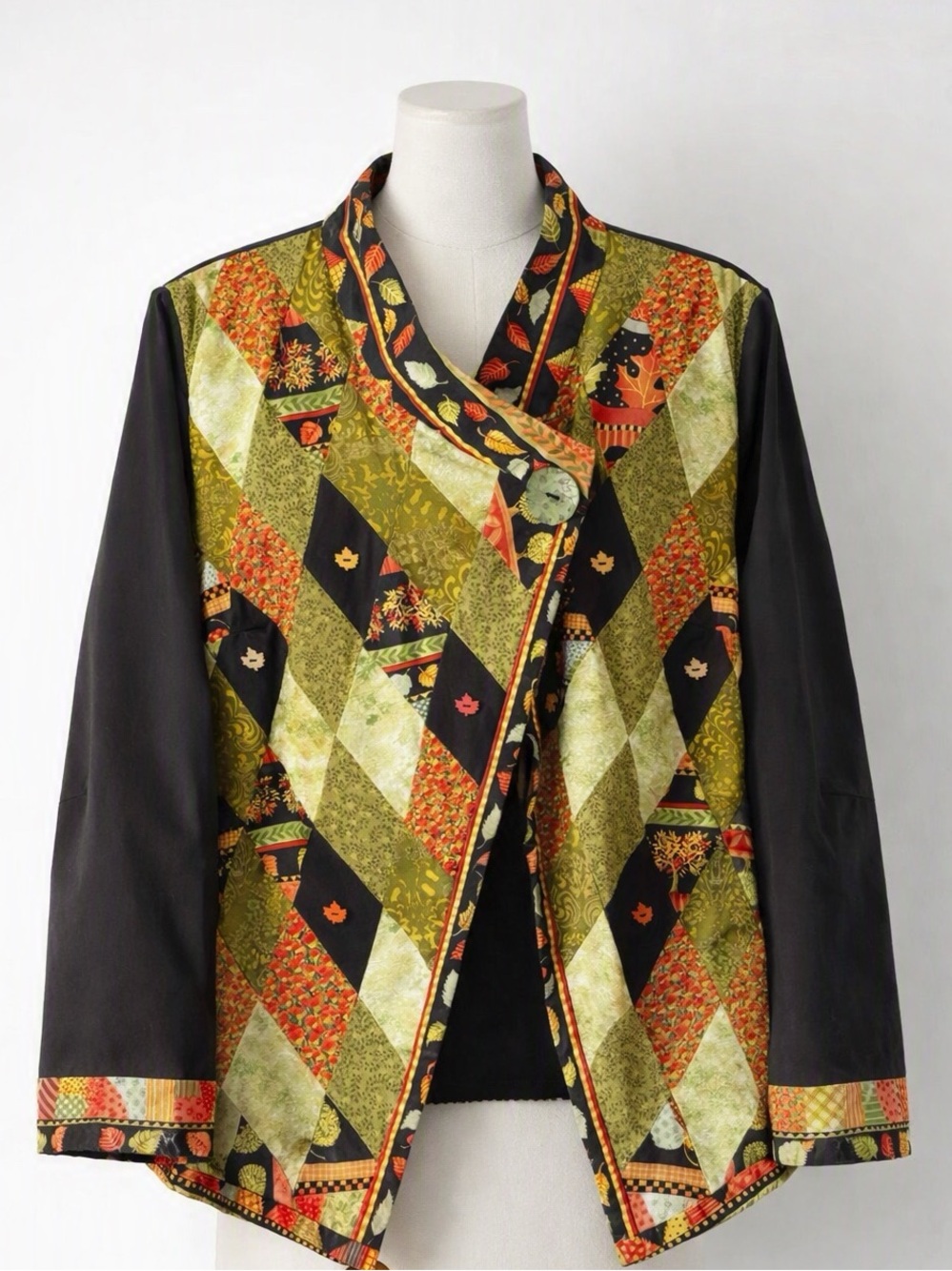 Handmade Orange Green Artsy Patchwork Jacket Size Large